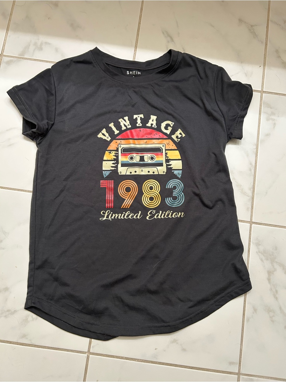 SHEIN black vintage 1983 shirt,
Size S